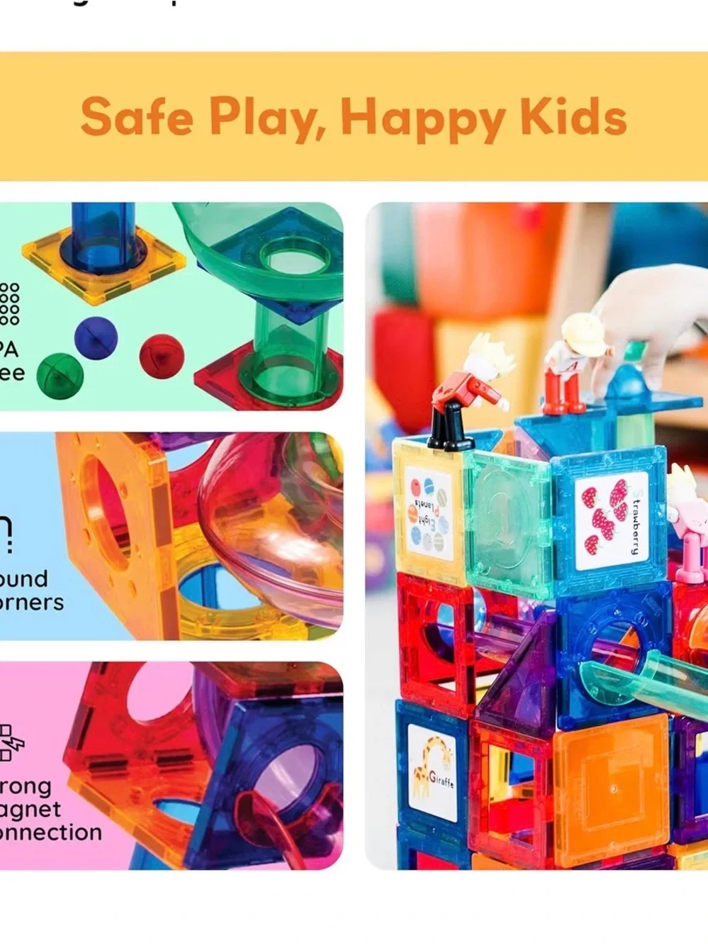 Picasso Tiles/Magnetic Tiles Multicolor Magnetic Marble Run Building Set